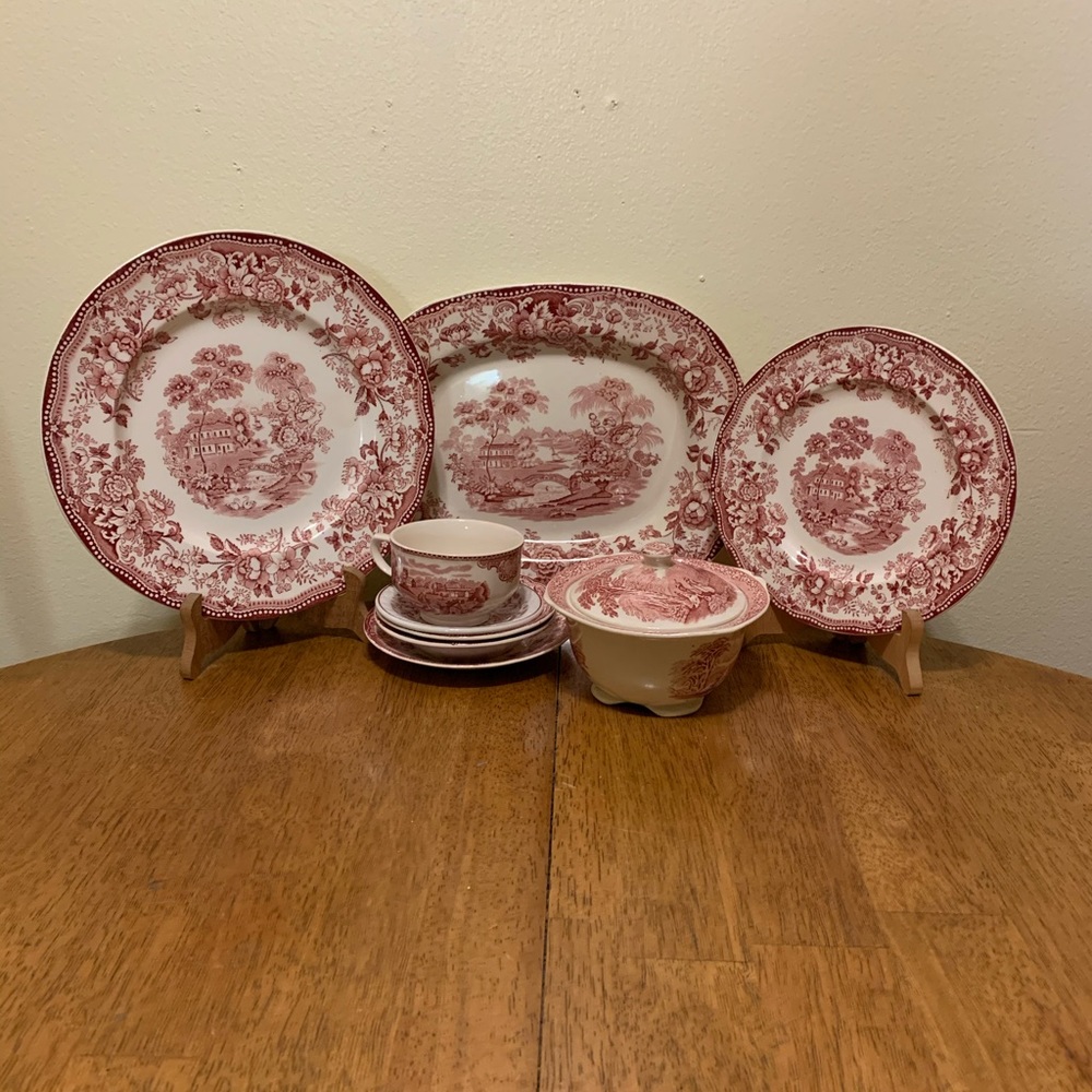 Old red English china set